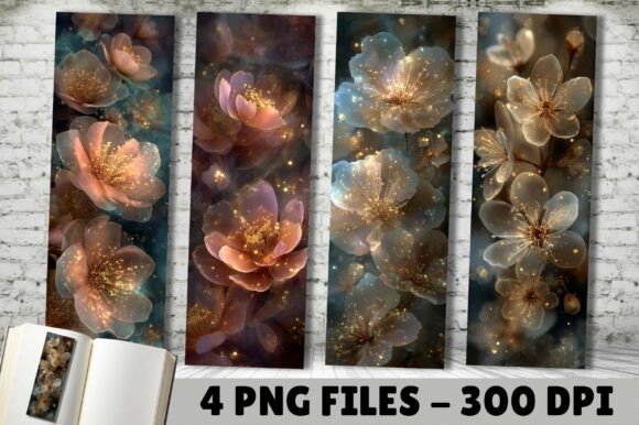 Antique Gold Glitter Flower Bookmark PNG for Crafts