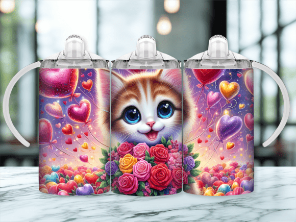 Floral Cat Heart Sippy Cup Kids Tumbler Wraps Review