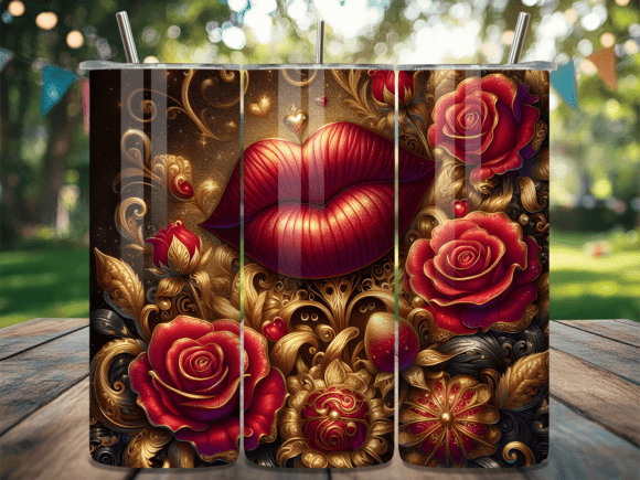 Gold Red Royal Rose Lips Tumbler Wraps Review