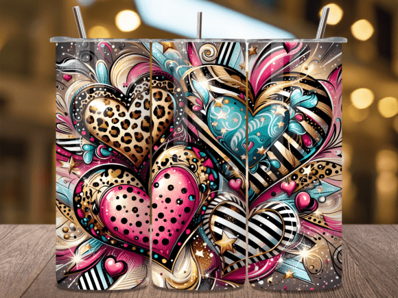 Leopard Print Heart Stripe Tumbler Wraps