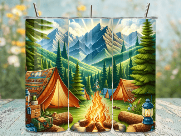 Mountain Lake Campfire Tumbler Wrap PNG Review