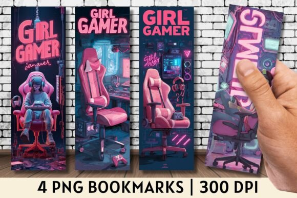 Neon Gaming Room Girl Gamer Bookmarks & Decorative Elements