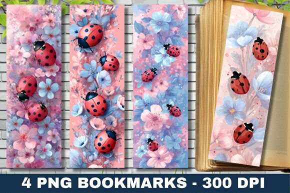 Pink Blue Floral Ladybug Bookmark Design Review