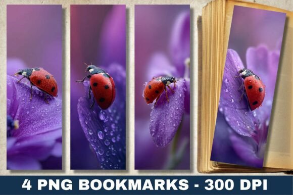 Purple Macro Ladybug Bookmark PNG for Crafts