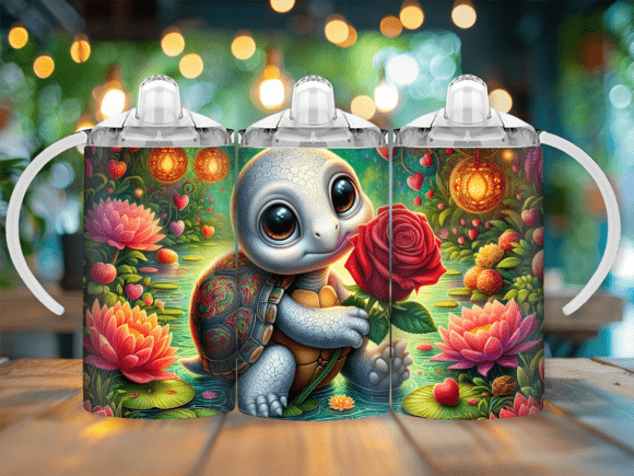 Turtle Rose Valentines Day Kids Tumbler Wraps